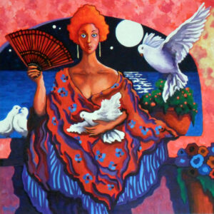 368 La dama bañandose con la luna de California Acrílico sobre tabla 60x60 cm