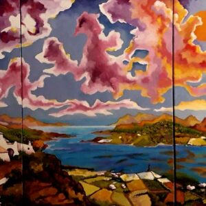 508 Paisaje ideal de Menorca Acrílico sobre 3 lienzos Total 150x60x3 cm