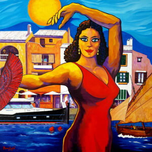 601 Madonna Margarida bajo el sol en el puerto de Mahon Acrilico sobre lienzo 80x80x3 cm