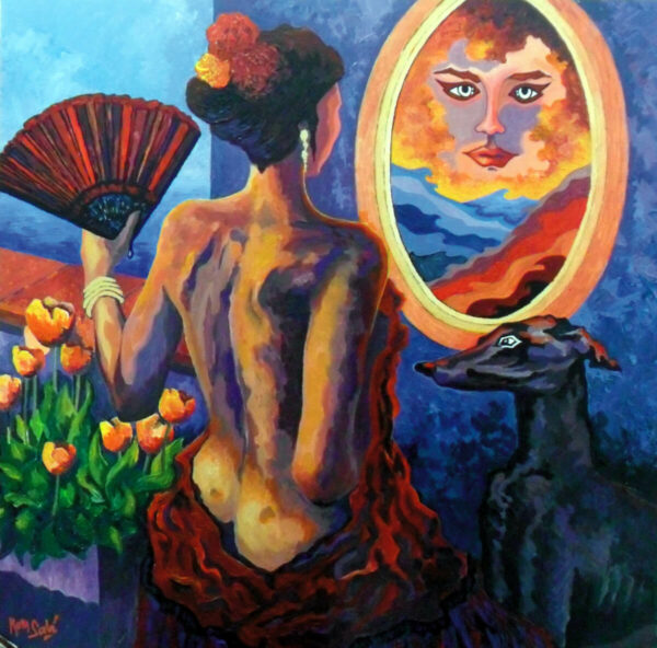 The lady of the mirror and greyhound